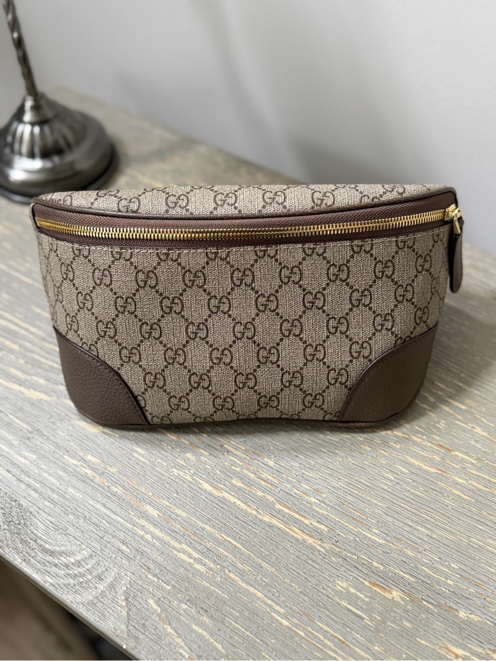Source Unknown Brown Monogram Canvas Belt Bag with Gold Zip